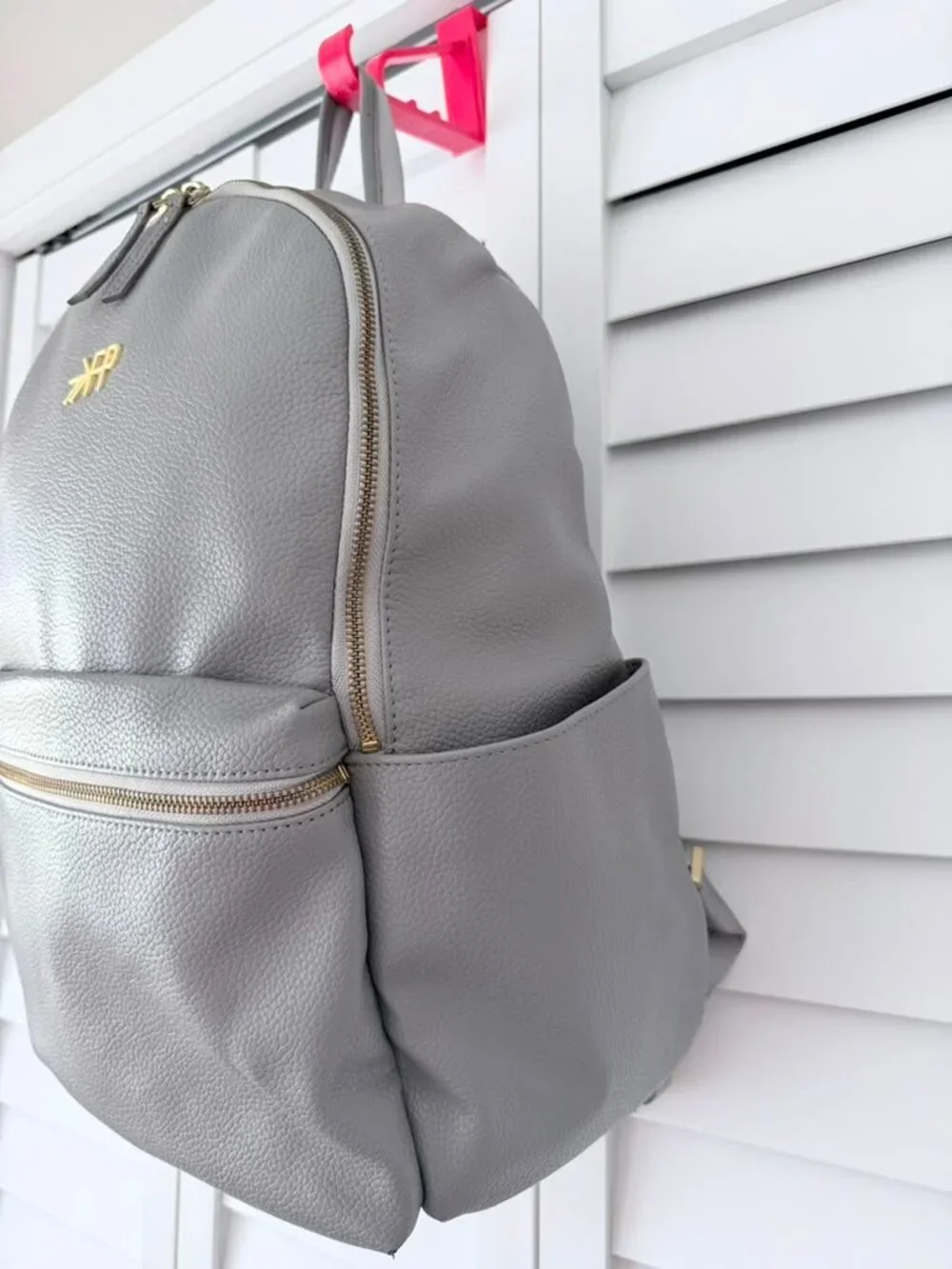 Freshly Picked Gray Vegan Leather Diaper Backpack 10 Pocket Changing Bag